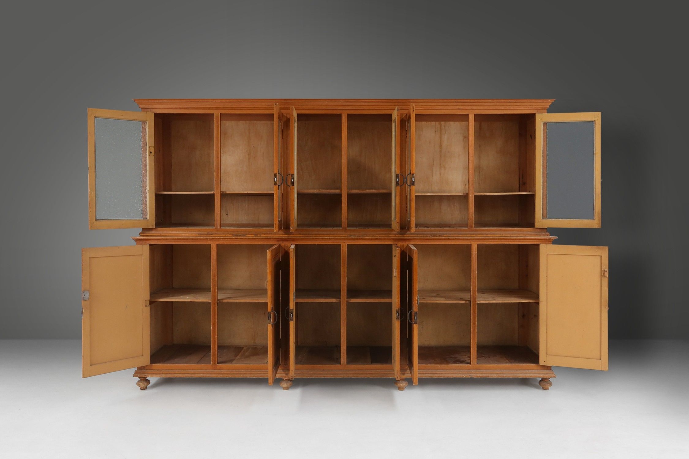 Impressive 12 doors monastery or display cabinet in pine, Belgium, 1890thumbnail